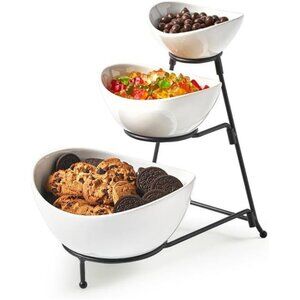 3 Tier Serving Bowls Set with Collapsible Thicker Metal Stand